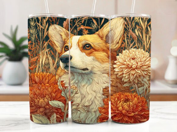 Corgi Dog Floral Tumbler Wrap Summer