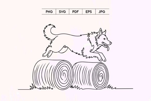 Dog Jumping over Logs Line Art Review