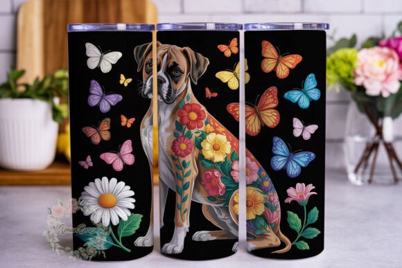 Floral Boxer Dog Tumbler Wrap PNG Review