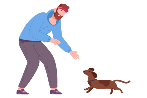 Man Spend Time with Puppy. Happy Dog Own
