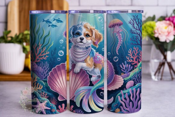 Mermaid Dog Underwater Fantasy Tumbler Wrap