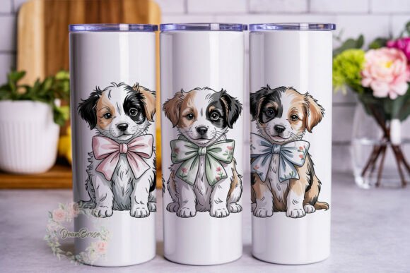 Puppy Dog Bows Watercolor Tumbler Wrap