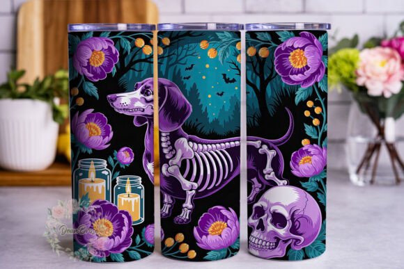 Spooky Purple Skeleton Dog Tumbler Wrap Design Review