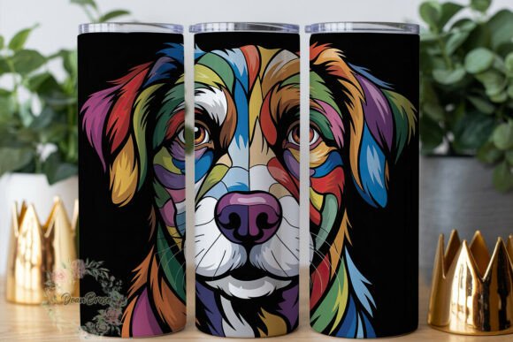 Vibrant Stained Glass Dog Tumbler Wrap