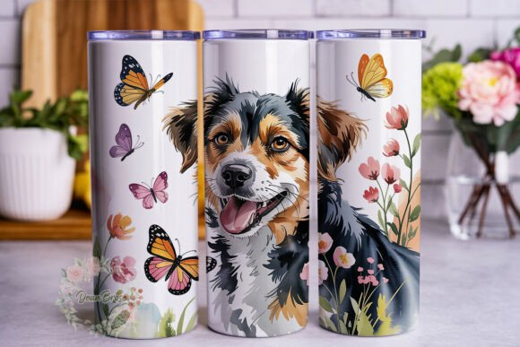 Watercolor Happy Dog Floral Tumbler Wrap Design Review